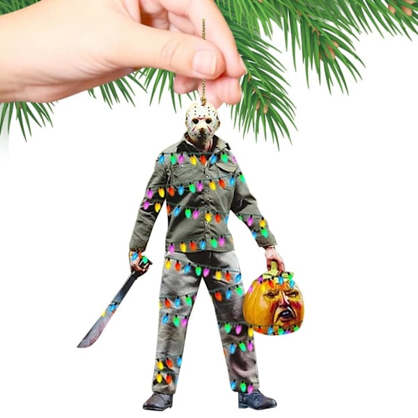 Hängande dekoration för bilspegel med skräckfilmskaraktärer, Halloween-dekoration, platt hängande dekoration för bilspegel, festtillbehör för festivaler