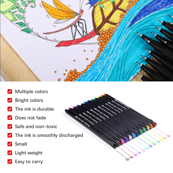 0,4 mm Fineliner Färgade Pennor för Linjeritning, Journalering, Markeringar, Målningstillbehör