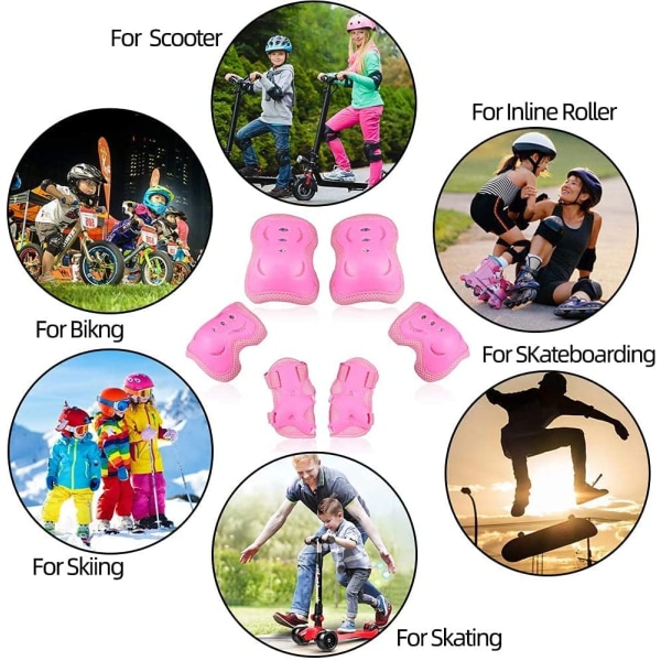 Skateboardskydd för barn Knäskydd Armbågsskydd Handledsskydd (rosa)