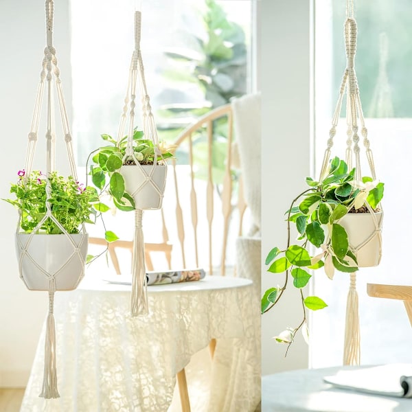 Makramé blomkrukeupphängning i jute