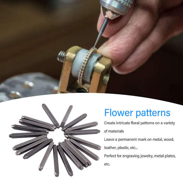 20 st DIY Blommor Stämplar Verktyg Olika Mönster Kolstål Metall Smycken Stämplingsset för Prägling av Hantverk