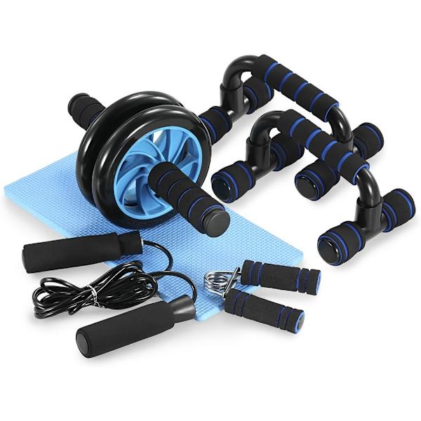 5 i 1 fitnessutrustning magcykel + dragkedja + hopprep + motståndsband + knämatta komplett set för fitnessövningar bodybuilding