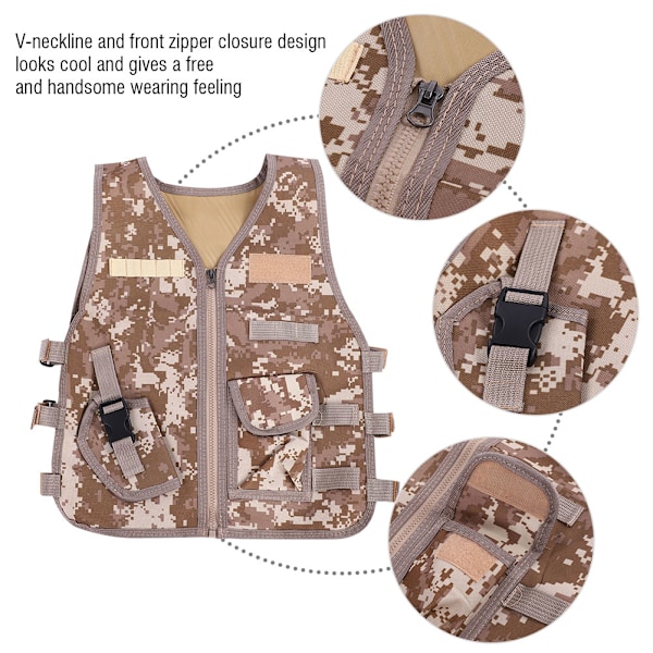 Barnkamouflageväst med flera fickor för strid utomhus jaktspel (Desert Camouflage S)
