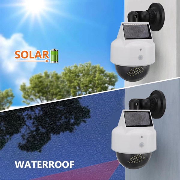 Solcellsdriven Attrapp Kamera Säkerhet Utomhus Solenergi Simulerade Övervakningskameror med Blinkande Rött LED-Ljus för Inomhus Utomhus