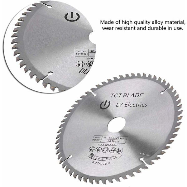 Cirkelsågblad 180 mm 60 tänder volframkarbid för stål, aluminium, trä, plast
