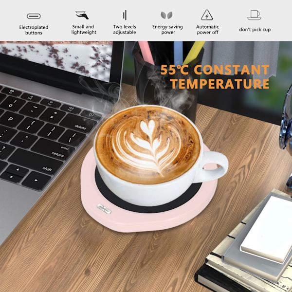 18W Muggvärmar 55℃ Konstant Temperatur Energibesparande Laddningsbar Muggvärmar Tevärmar för Kontor EU-kontakt 220V Rosa