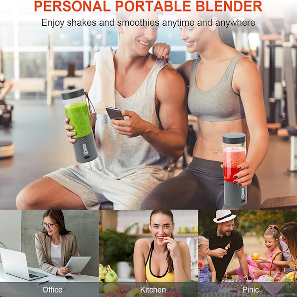 Smoothiemixer, Portabel Blender med BPA-fri Kropp, Sex Blad för Kraftfull Mixning, USB Uppladdningsbart 4000mAh Batteri, Livsmedelsgodkänd Säker för Resor