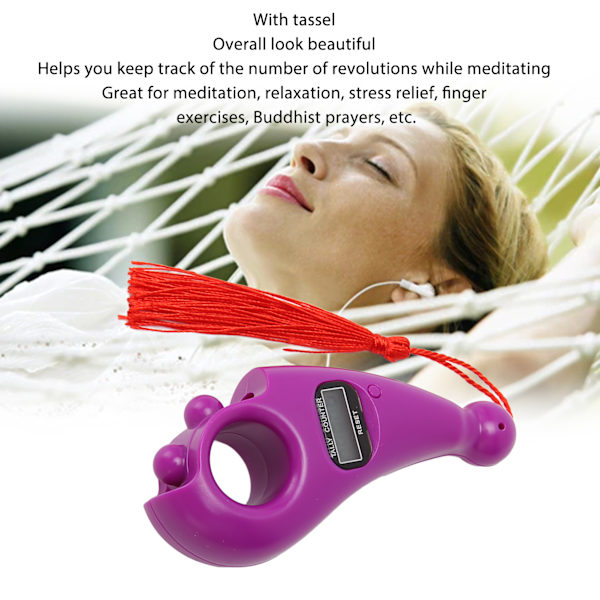 Digital Pärlräknare LCD Lågbrus Automatisk Avstängning Digital Buddha Pärlräknare med Tassel för Meditation Finger Rörelse Lila