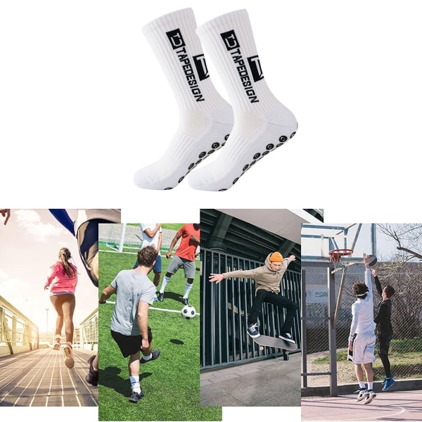 Antislip Sports Sock Herr Dam Senior Halkskydd Tofflor Strumpor Grepp Träning Sock för Fotboll Basket Gym Yoga Vit