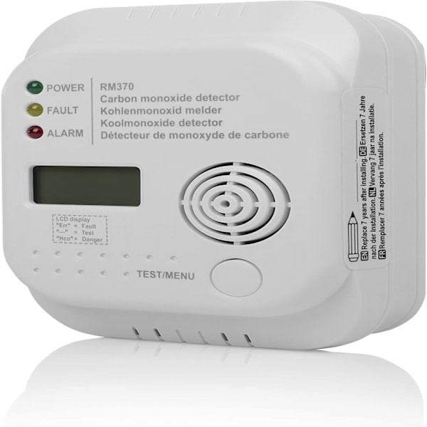 Digital Defender, Kolmonoxiddetektor med 7 års sensorlivslängd, Elektrokemisk sensor för noggrann övervakning, Portabel design, LED-display för