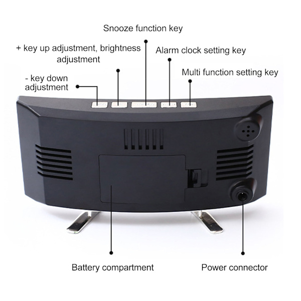 LED Digital Klocka 3 Nivåer Ljusstyrka Snooze USB Batteridriven Elektronisk Spegelväckarklocka med Temp Fuktighetsdisplay Vitt Ljus