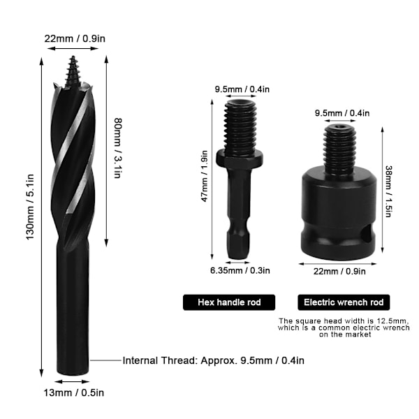 Utmärkt borrbitssats i kolstål med 4 spår och 4 kanter, 22 mm, hex-skaft, hålöppnare