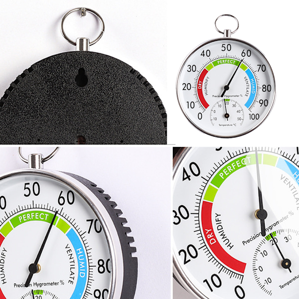 Hygrometertermometer i rostfritt stål för inom- och utomhusbruk, väderbeständig glas anodiserad aluminium inomhus utomhustermometer med lättläst display