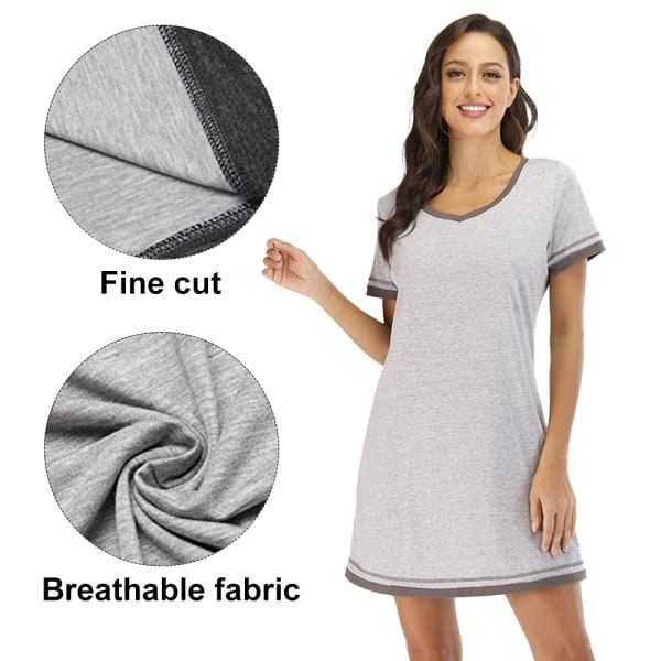 Nattlinnen för kvinnor, kortärmad nattskjorta Sovskjorta Bekväm grey XL