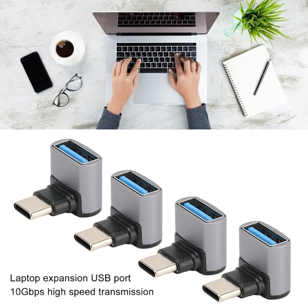 4stk Rätvinklig USB C till USB Adapter 10Gbps Hög Hastighet 90 Graders Usb Hona till Typ C Hane Adapter för Telefon Laptop
