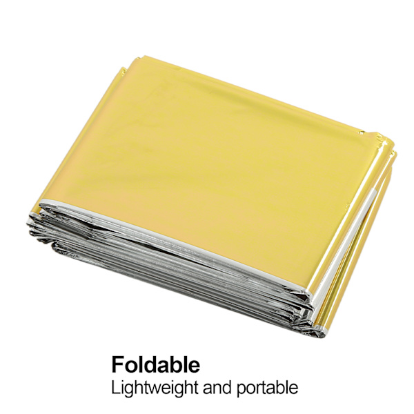 Nödfilt Fällbar PET Aluminiserad Film Termisk Filt Bärbar Överlevnadsfilt för Resa Camping Utomhus Guld 210CMx130CM