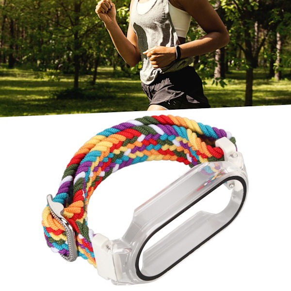 Mjuk nylonflätad klockarmband med stötfångarskydd skärmskyddsaccessoar passar för Mi Band 7 flerfärgad och transparent fodral