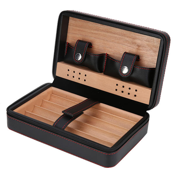 Cederträ resehumidor i läder för 4 cigarrer (#01)