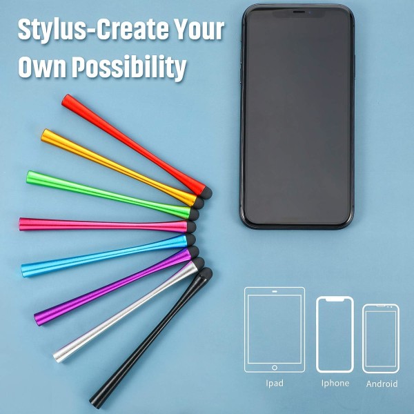 8 delar smal midja stylus med 8 mm fiberspetsar stylus pennor Kapacitiv penna för pekskärmsenheter kompatibel med iPhone, iPad, surfplatta (8