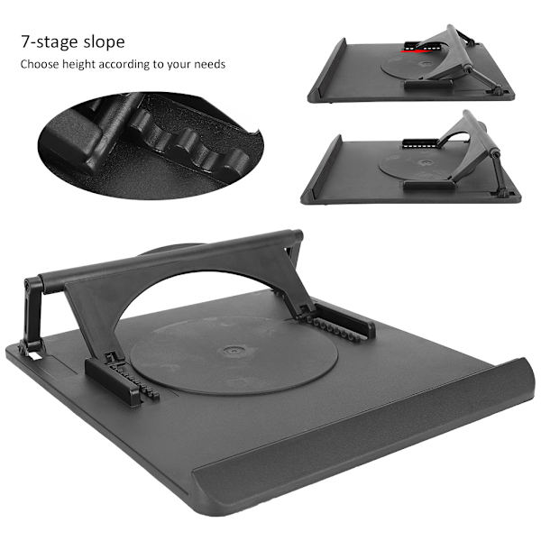 Justerbar Stativ för Dator och Surfplatta, 360° Rotation, Plast, Svart, 7-stegs Lutning