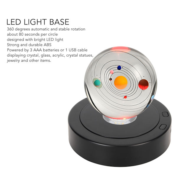 Svart LED-roterande displaybas 360 grader 80-talets cirkelbatteri eller USB-strömförsörjning Snurrbord Displayställ för kristaller Glas