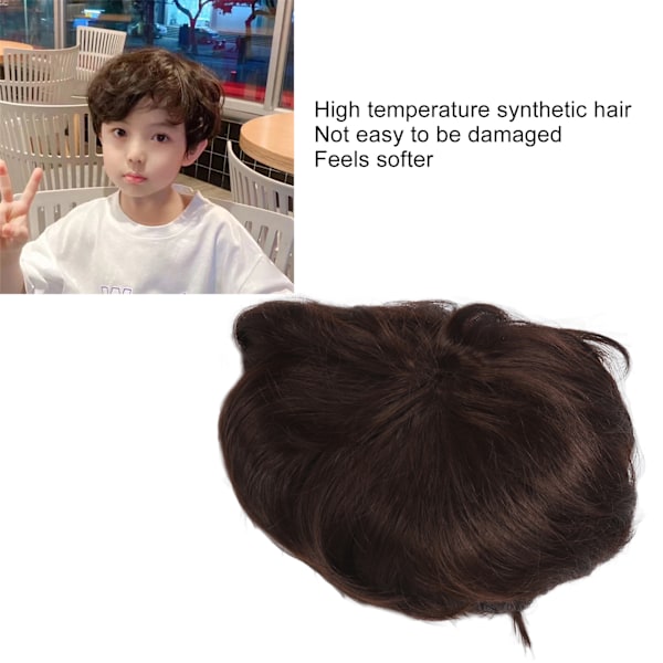 Pojklockig kort peruk pojke fluffig textur lockig kort syntetiskt hår för barn mörkbrun