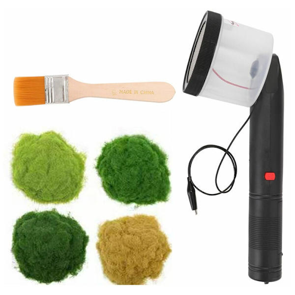 Elektrostatisk gräsplanteringsmaskin för flockning av hantverk, byggnad av sandbord, modell med 4 färger gräspulver, strömförsörjning 2 AA-batterier, inga batterier
