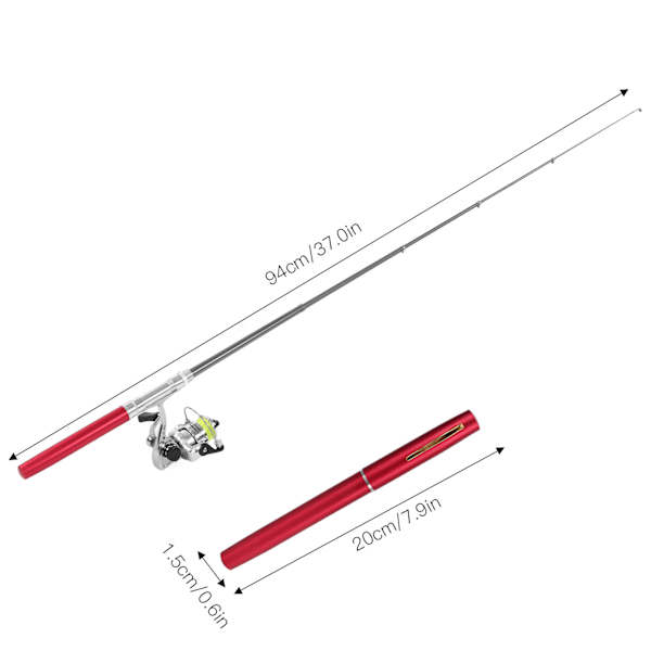 Bärbar Mini Pen Forma Fiske Spö Stång Fick Retractable Fiske Spö med Rulle Hjul Röd