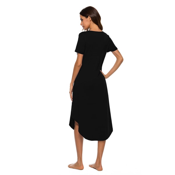 Nattskjorta för kvinnor Kortärmad Button Down Nattlinne Pyjamasklänning black L