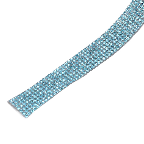 Rhinestone Strip Lake Blue 5yd Längd Självhäftande Bling Kristallband för Fest Bröllop Hem