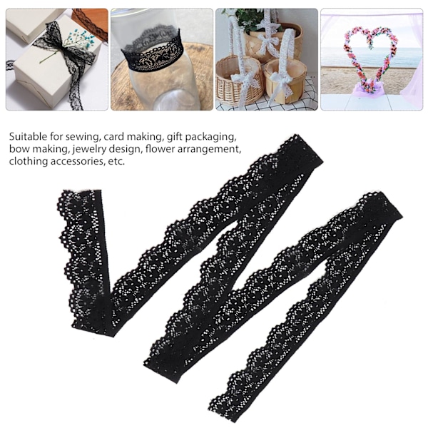 10 meter spetsband 2,5 cm bredd svart enkel sida vågig nylon för sömnadskorttillverkning