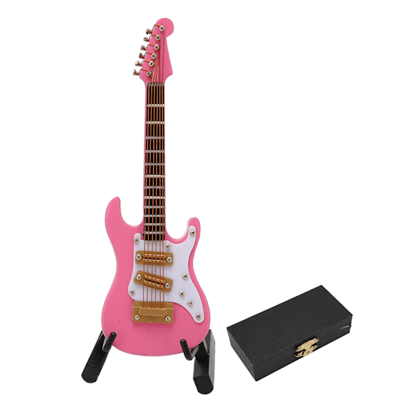 10cm Mini Gitarr Ornament Display Fäste Förvaringslåda Musikinstrument Gitarr Modell för Dockhus Rosa