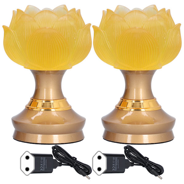 2Set LED Lotus Buddha Lampa Imiterad Färgad Glasyr Bön Ljus Hem Meditation Buddhistiska TillbehörEU-kontakt 100‑240V