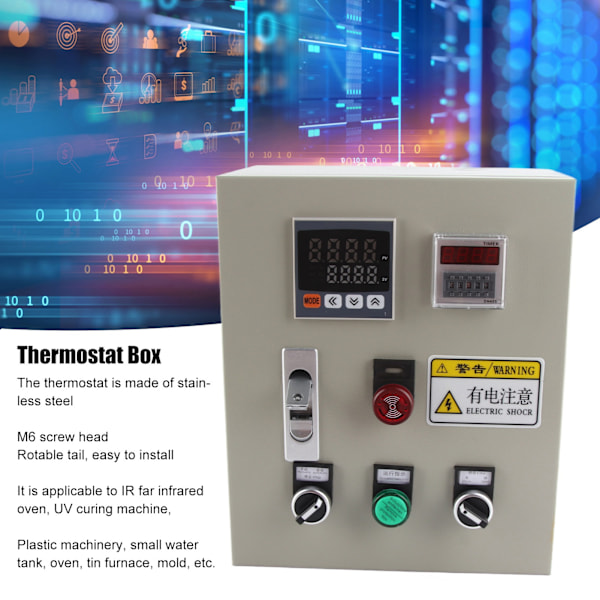 Temperaturstyrningsbox 0 till 400℃ Kontrolltermostatbox PID Temperaturregulator med Termoelement 380VAC 7.5KW