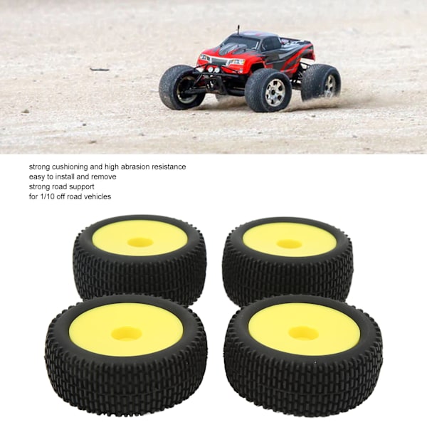 4 st RC-gummidäck Flexibla stabila täta textur RC-hjul Däck Däck för 1/10 terrängfordon Gul