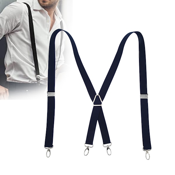 Herr Suspender Justerbar Stretchig 2.5x110cm/1.0x43.3in Bekväm Passform 4 Metallspännen Byxor Suspender för Vuxna Marinblå