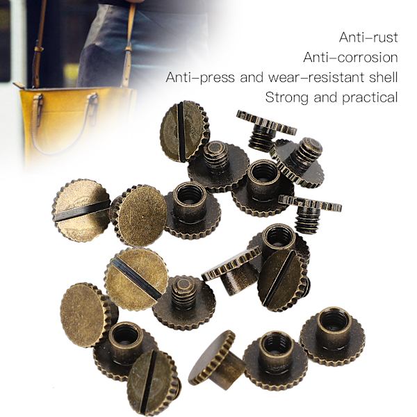 30 Set Boknit Nitar Knurling Platt Mässing Läderbindningsknapp Tacks 9.5x6mm Spik 4mm Skruv(Brons )