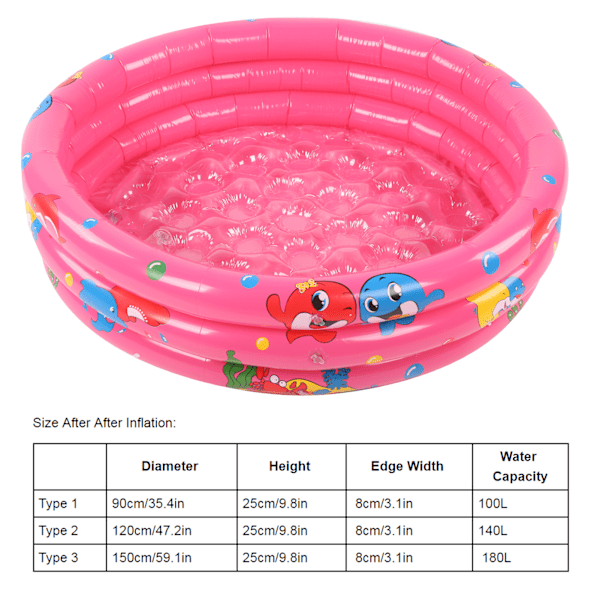 Inomhus och utomhus baby simbassäng rund uppblåsbar barn vattenspel lekpool rosa 150 cm/59,1 tum