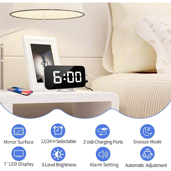 Modern Design Skrivbordsklocka med Snooze-funktion för Sovrum, Auto Dim-läge för Enkelhet och Bekvämlighet på Natten