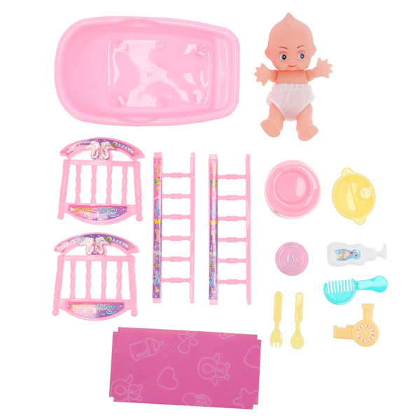 Baby Doll Säng Set med Dockbad Badtillbehör Baby Dolls Presentset för Flickor