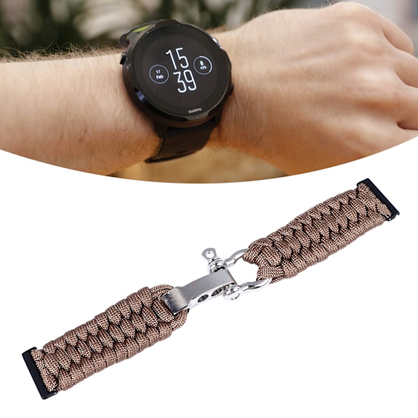 Ersättningsflätat klockarmband för Suunto7, andningsbart mjukt legeringsspänne, flätad ögla, armbandsrem 24mm Brun