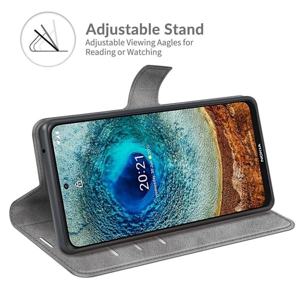 Hållbart konstläder Nokia X10 / Nokia X20 fodral med plånbok - Silver/Grå Silvergrå
