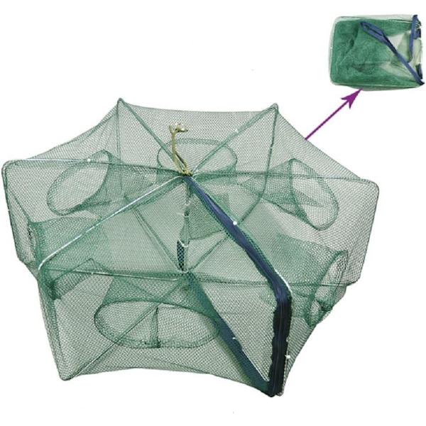 Bärbar hopfällbar fiskenät fisk räkor kräftor krabba beten gjutnät fälla automatisk, enkel användning hexagon 6 hål bur krabba fisk räkor