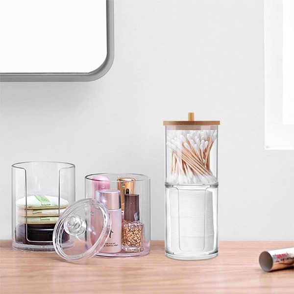 Bomullsstjälksdispenser, transparent bomullsstjälkshållare, bomullsstjälkslåda, bomullsdynedispenser för sminkbadrum