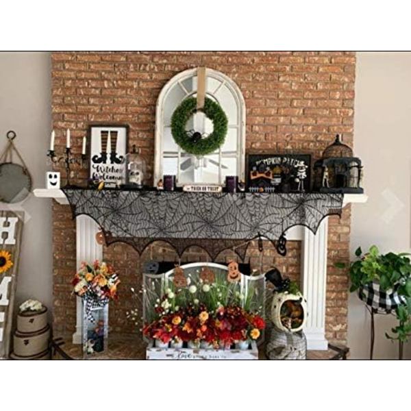 Halloween Spindlar Nät Eldstad Dekoration Svart Spets Spindlar Nät Matbord$Halloween Spets Spindlar Nät Fest Dekoration Duks$Halloween Spets Spindlar Nät