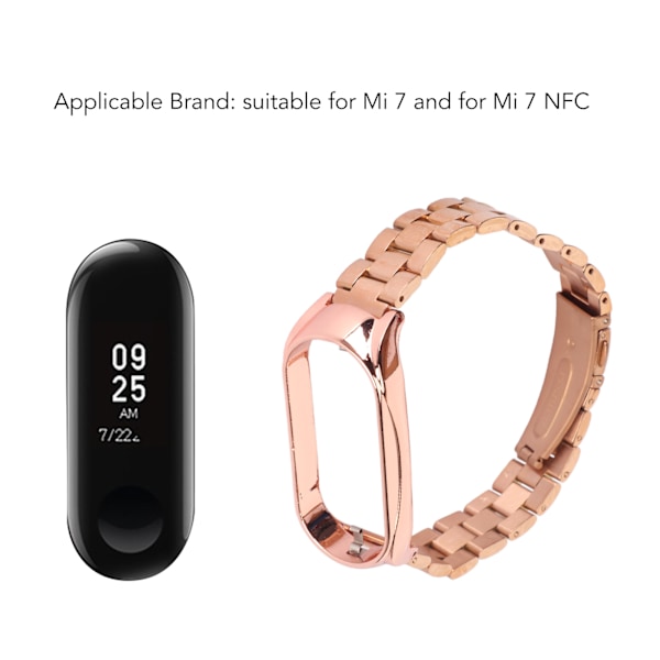 Smartwatch-armband i rostfritt stål, robust, justerbart, skyddande ersättningsarmband för Mi 7 NFC, roséguld