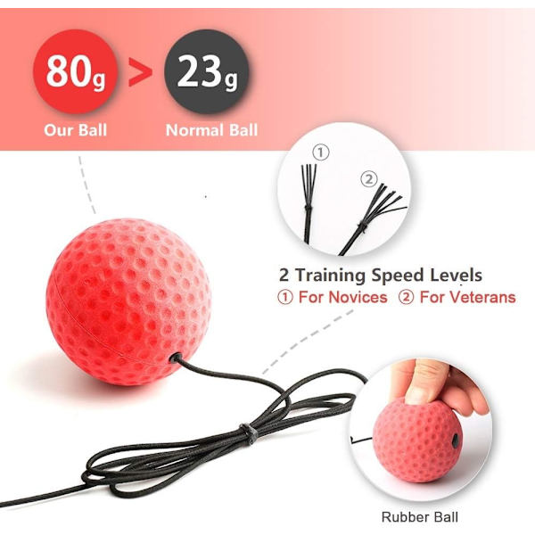 Boxningsreflexbollset, reflexboll på snöre med pannband, reflexboxningsutrustning med gummiball 80g, utmärkt för att förbättra reaktionsförmågan