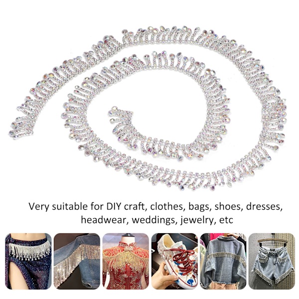 Rhinestone Tassel Chain Rund Form 2,2 cm Bredd Mode Tassel Design Godtycklig Klippning Plaggsmycke DekorSilver Botten AB Färg Borr