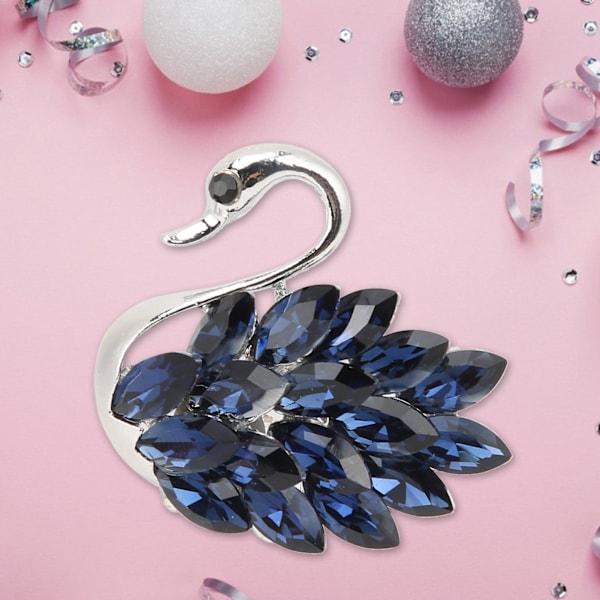 Kvinnors brosch, personlig elegant knappnålsbrosch med svanform för födelsedag, julklapp, silver, mörkblå strass