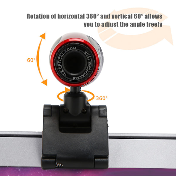 USB2.0 med mikrofon HD webbkamera webbkamera 360 grader för dator PC bärbar dator för Skype / MSN